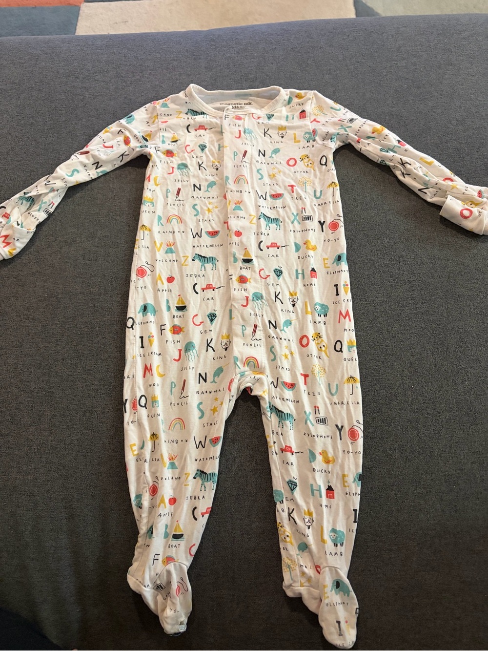 Magnetic Me White Alphabet Print Footed One-Piece